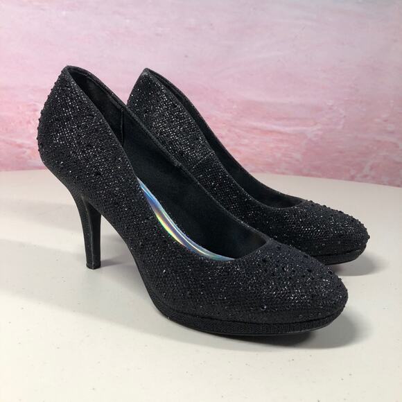 Black gem embellished sparky heels by sliver slipper size 8.5 - Picture 1 of 9